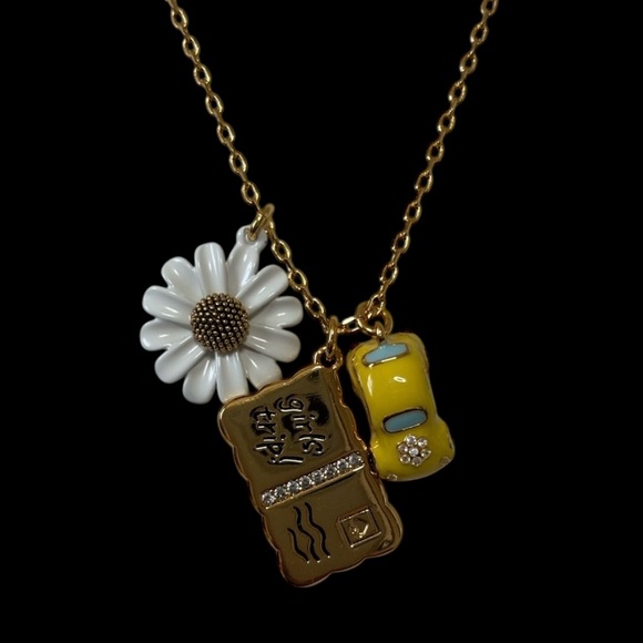 Kate Spade‎ Off We Go 3 Travel Charms,Car Flower Postcard Pendant Chain Necklace - Picture 3 of 5